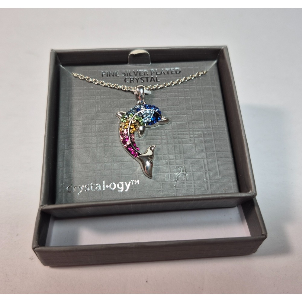 Rainbow Crystal Dolphin Necklace Crystalogy Fine Silverplated Crystal